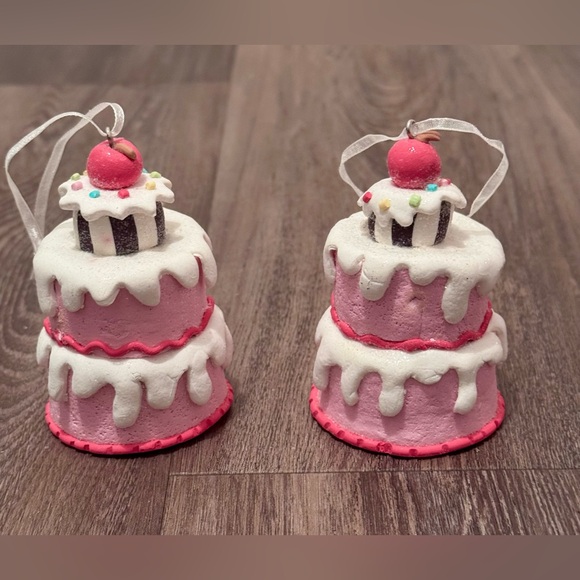 Pink Cake Ornaments with Cherry Top - Picture 2 of 2